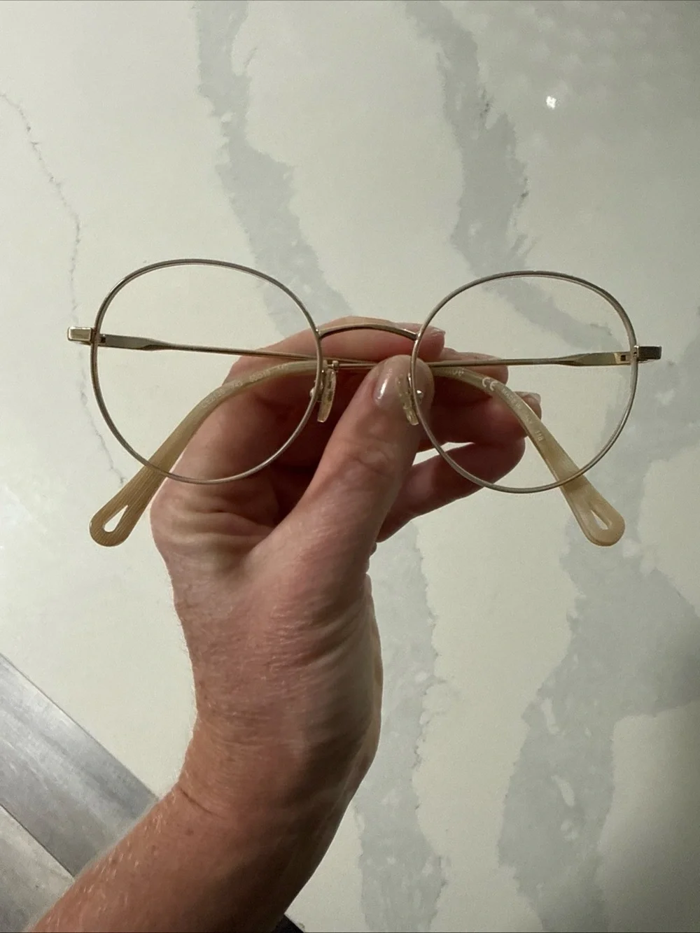 Chloe Round Metal Women's Glasses in Gold and Beige Temple Tips
